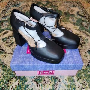 NIB POP Black Heeled Mary‎ Jane Cute Strappy Shoe, 6.5M